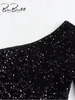 Vestidos casuais blingblingee preto espumante festa mulheres lantejoulas vestido 2024 primavera manga longa assimétrica magro feminino mini y2k vestes