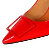 Pumps Square Fashion Ladies ol Büroschuhe Frühling Frauen prägnant Patent Leder flache High Heels Schuhe spitzige Zehen Frauen Pumps