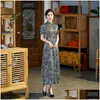 Etniska kläder 2022 Kvinna Cheongsam Women Vintage Qipao Dress Elegant Chinese Flower Print Vestidos Oriental Evening Drop Delivery A DHBRJ