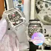 Mens Mechanics Luxury Watch 남자 자동 기계식 시계 성격 패션 투명 크리스탈 중공 테이드 와인 배럴 S