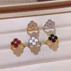 Designer VanClef Clover Ring High Version v Golden Fan Family Lucky Four Leaf Grass Ring Female S925 Silver Natural White Fritillaria Red Chalcedony Full Diamond Rin