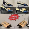 Designer Womens Shoes Apricot Slingback Sandal Luxury Women Summer Med Heel Slide Slipper Match Color Print Dress Shoes
