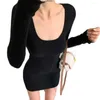 Abiti casual PLAMTEE Minimalista Slim Mini Dress Donna Chic Solid lavorato a maglia 2024 Elegante OL Bodycon Party Sexy Daily Girls