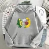 Kvinnors hoodies sportig tecknad avokado tryck varm tröja kvinna med huva punk vs banan kvinnor lös fleece hoodie