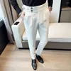 Abiti da uomo Primavera Estate Waffle Business Formale Pantaloni da abito sociale Coreano Slim Vita alta Design Casual Abito da sposa puro