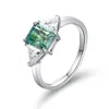 Bagues de cluster BOEYCJR 925 Silver Radiant Cut 2ct 6x8mm Bleu Vert Moissanite VVS1 Bague de fiançailles pour femmes