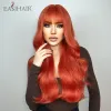 Peruker Easihair Long Natural Wavy syntetiska peruker med Bangs Orange Wine Red Brown Cosplay Daglig hår peruk för kvinnor värmebeständig fiber