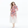 Floral Beach Vacation Swing Sukienka Maxi V Designer Kobiet styl etniczny nadruk biała sukienki z kardigan koszuli długie rękawowe panie Flow Casual Office Party Shade Frock