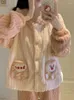 Home Clothing Winter Sleepwear Coral Fleece Thickening Warm Kawaii Bear Ear Hooded Pajama Sets Suit Cartoon Pink 2 Piece Night Clothes