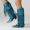 Boots Vintage Femmes Bottes de glands Chaussures 2023 Fringe Talons du milieu Western Cowgirl Boots Fashion Slipon Point