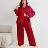 Hemkläder vår sommarlång ärmbyxor pijamas kostym plus storlek kvinnlig pyjamas set sömnkläder lös casual satin slitage 3xl 4xl 5xl