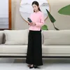 Dwuczęściowe spodnie damskie Chiński styl Break Woman Różowy top i czarne spodnie 2 sztuki garnitur gęsta polarowa ciepła medytacja praktyka zen