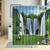 Douchegordijnen Groen Natuur Stroom Waterval Landschap Waterdicht Badkamer Decor Met Haken Gordijn Polyester Multi Size