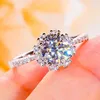 Anéis de cluster luxo flor d cor moissanite com certificado gra anel para mulheres s925 prata esterlina casamento noivado jóias finas presente