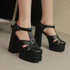 Sandals Comfortable Platform Women's Heels Chunky Closed Toe Leather Plus Size 15 T Strap Hollow Out Pumps Shoes