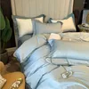 Bedding Sets 2024 Long Staple Cotton Embroidered Plain Color Four-piece Household Must Four Seasons Universal Light Blue