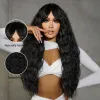 Wigs Long Black Kinky Curly Synthetic Wigs with Bang Deep Wave Cosplay Daily Natural Hair Wigs for Women Afro Heat Resistant Hair