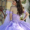 Lavender Shiny Vestidos De 15 Anos Quinceanera Dress 2024 Appliques Lace Beads Tull Princess Ball Gowns Sweet 16 Dresses