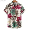 Mäns avslappnade skjortor Hawaiian Summer Horror Skull Shirts For Men Vintage Casual 3D Print Rocker Gothic Rockabilly Short Sleeve Top Importerade kläder 240402
