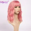 Perruques Pink Wavy Wig With Bangs Bob Bob Bob bouclé Bob Wavy synthétique Red Blonde Verpe Purple Perruques à haute température Cosplay Wig Msholy