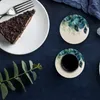 Table Mats AT35 Coasters For Drinks Absorbing Round With Cork Base Peacock Feather Teal Floral Green Leaf Coffee