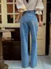 Damenjeans 2024 Cyber Y2K Schrägschnalle gewaschene blaue Baggy-Hosen für Frauenkleidung Gerade koreanische lässige Denim-Hose Ropa Mujer