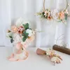 Decorative Flowers Yan Champagne Wedding Bride Bouquet Gold Hoop For Bridesmaid Corsage Man Boutonniere Country Wed Decors