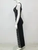 Casual Dresses Modphy Dinner Wear Elegant And Pretty Shiny Printing Spaghetti Strap Sleeveless Black Celebrity Party Maxi Women Gowns