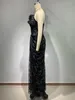 Casual Dresses Ailigou Women's Black Flower Spets Decoration Sexig V-ringning Axelfri Draping Tight Long Dress Celebrity Party Evening