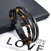 Bracelets de charme Bracelet en cuir noir classique obsidienne tissage multicouche main corde tissée rétro pour hommes bijoux cadeau X9H2