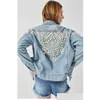 レディースジャケット2021パール装飾されたデニムジャケット女性ビンテージコートビーズ刺繍