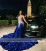 Sukienki imprezowe królewskie cekiny z koralikami Aplikacje Prom dla czarnych dziewczyn Sheer szyi Siek Szybki wieczorowe suknie wieczorowe sukienki