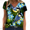 Kvinnors T-skjortor Elegant kort ärm V-Neck Casual Large Flower Mönster T-shirt 2024 Säljer Street 3D-tryckning