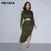 Work Dresses CM. Fashion Women Two 2 Piece Set Outfits Folds Full Sleeve Top And Side Slit Midi Maxi Long Skirt Suit 2024 INS Tracksuits