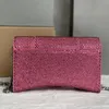 Portafoglio a forma di clessidra con cristalli da donna di lusso con catena Borsa di design in vera pelle di vitello di alta qualità Portamonete con hardware dorato di moda con scatola