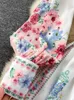 2023 Spring Autumn Colorful Flower Dress Stand Collar Single Breasted Long Lantern Sleeve Sweet Print Belt Fairy Vestido 240321