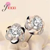 Stud Earrings Arrival Women Girls 925 Sterling Silver CZ Romantic Style Flower Shape Small For Sale