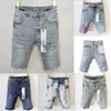 2024 Designer Heren Shorts Jeans Paars Merk Denim Shorts Heren Zomer Mode Hoge kwaliteit High Street Amerikaanse plus-size hiphop gescheurde denim shorts