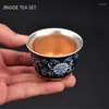 Tea Cups Blue And White Gilt Silver Teacup Handmade Ceramic Boutique Cup Portable Single Bowl Household Teaware Accessories
