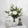 Decorative Flowers Farmhouse Decor Elegant Artificial Roses Eucalyptus Centerpiece For Home Room Coffee Kitchen