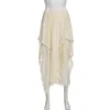 Y2K Beige Fairycore Boho Asymmetrische kanten trim midi -rokken lage taille A Line Vintage Summer Harajuku Holiday Outfits 240323