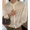 Kadın bluzları Sonbahar puflu kol beyaz kadınlar moda dantel işlemeli çiçek pamuk gömleği gündelik vintage ince üstleri blusas 30131