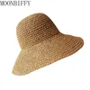 Cappello di paglia da donna di moda estiva Cappello da donna con visiera parasole stile panama Secchio di paglia da spiaggia Femme Ombra 240311