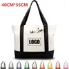 Storage Bags Custom LOGO Fashion Splice Color Biggest Shoulder Duffel Large-capacity Supermarket Shopping Zipper Canvas Handbags