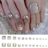 Faux ongles brillants cristal orteil ongles conseils français court ensemble complet faux à la mode presse sur 24 pièces