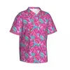 Camicie casual da uomo Camicia da vacanza con foglie da spiaggia carina Foglie rosa maschili Stampa hawaiana a maniche corte Design Camicette oversize vintage Regalo