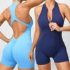 Tenue de yoga Tenues de yoga BS Sportswear Col haut Verrouillage avant Fermeture éclair Racerback Body Shorts avec coussinets amovibles V Shape Back Design Vêtements d'entraînement