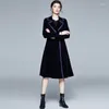 Women's Jackets 2024 Silk Velvet French Windbreaker Long Dress Coat Suede Waist Slim Fit Knee Length Robe