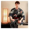 Ethnic Clothing Formal Party Costume Standard Kimono Japan Bathrobe Black Male Cotton Flower Vintage Asian Folk Cosplay One Size Drop Dhvlc