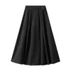 Faldas Office Lady Khaki Traje de longitud media Falda Temperamento Mujeres Largo Plisado Cintura alta Sólido Mujer A-LINE